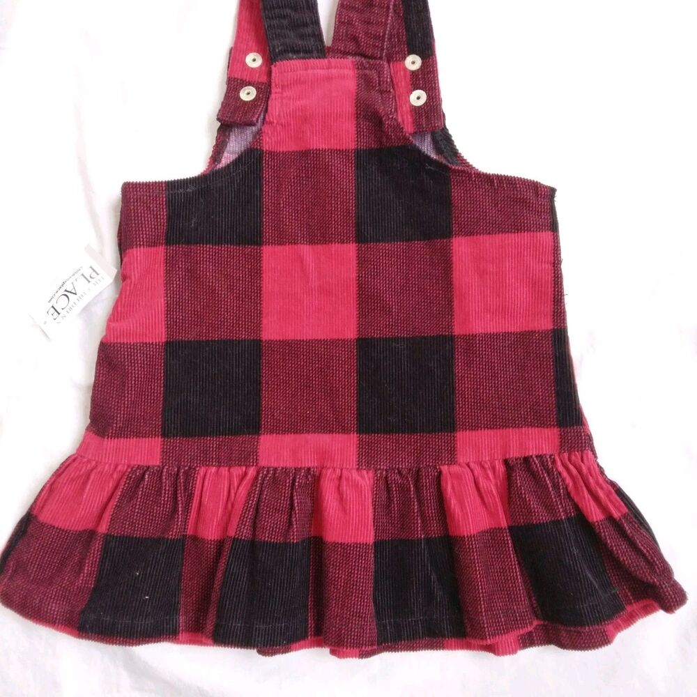 The Childrens Place Dress Jumper Buffalo Plaid Red Black Sleeveless Girls 2T - Picture 7 of 8
